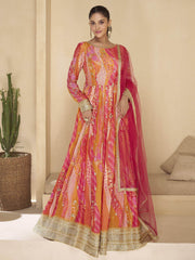 Marvelous Pink Floral Printed Georgette Traditional Gown With Dupatta