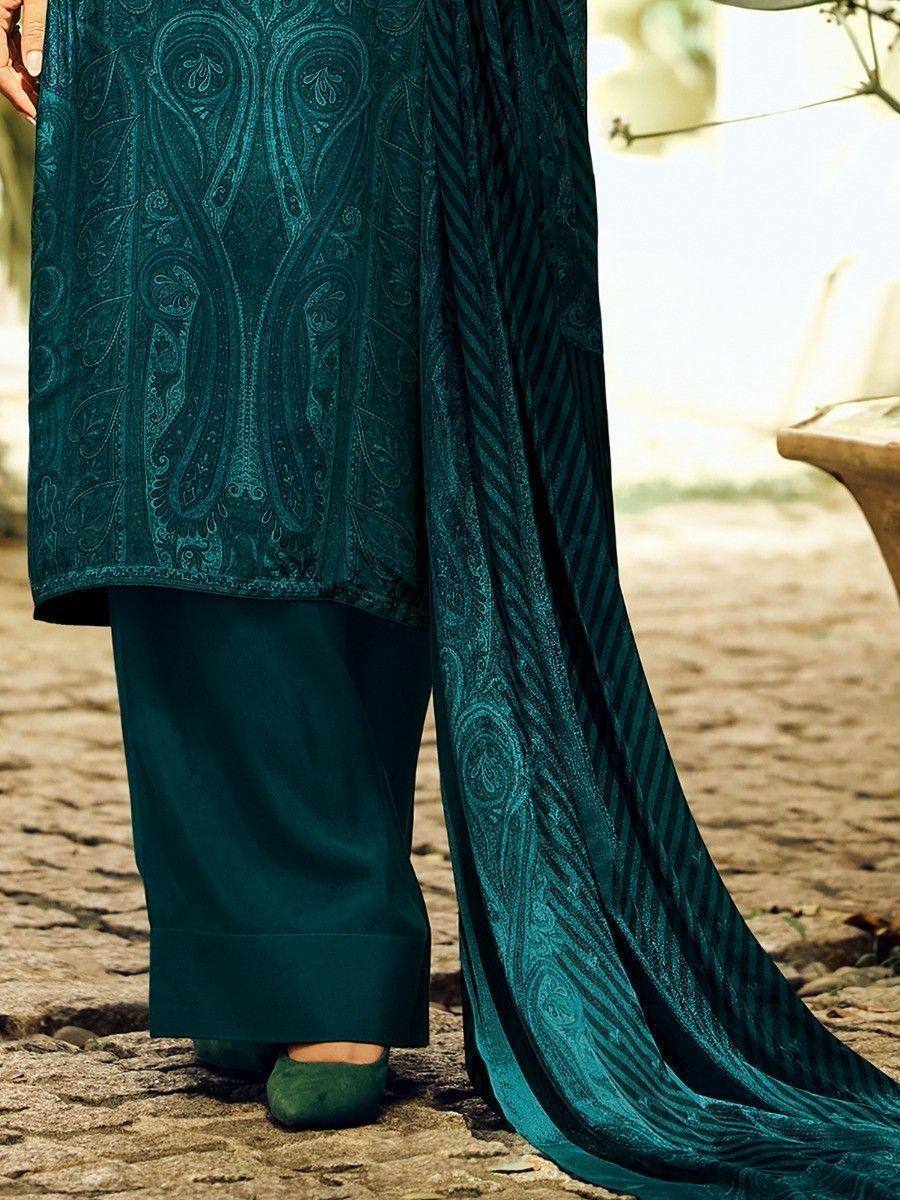 Teal embroidered salwar kameez with paisley dupatta, ethnic Indian wear