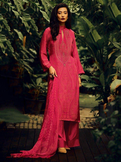 Stunning Pink Embroidered Silk Salwar Kameez With Dupatta