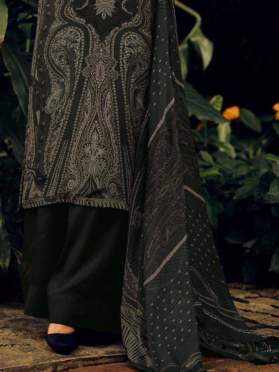 Black embroidered salwar kameez with paisley dupatta, ethnic Indian wear for women