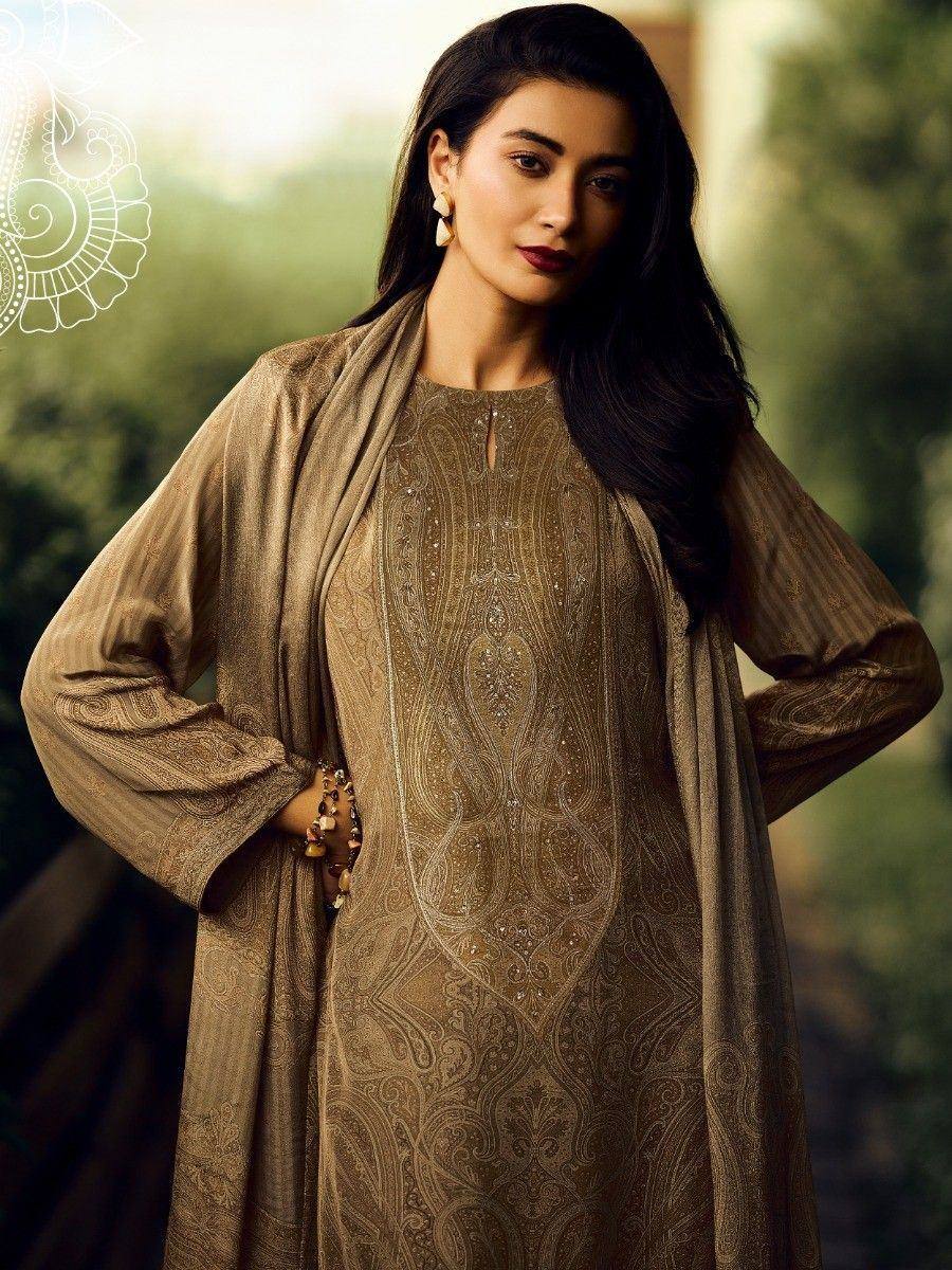 Elegant brown embroidered ethnic gown with matching dupatta, perfect for Indian occasions and festive wear.
