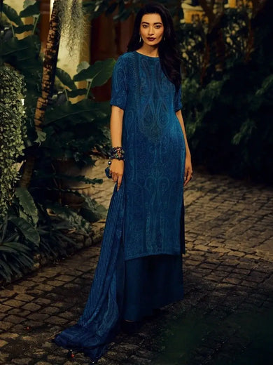 Attractive Blue Embroidered Silk Function Wear Salwar Kameez