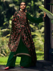 Beautiful Green Embroidered Muslin Silk Festival Pakistani Salwar Suit