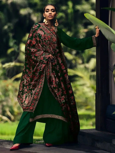 Beautiful Green Embroidered Muslin Silk Festival Pakistani Salwar Suit