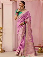 Gorgeous Lavender Zari Weaving Silk Event Wear Saree With Blouse