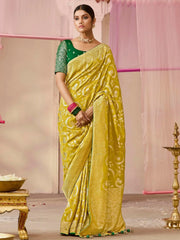 Winning Mustard Zari Weaving Silk Function Wear Saree With Blouse