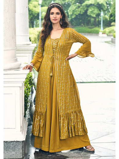 Dazzling Olive Green Sequins Georgette Designer Palazzo Crop Top