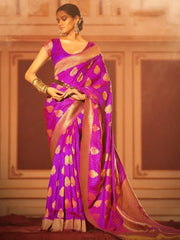Magnificent Purple Zari Weaving Event Wear Silk Saree With Blouse