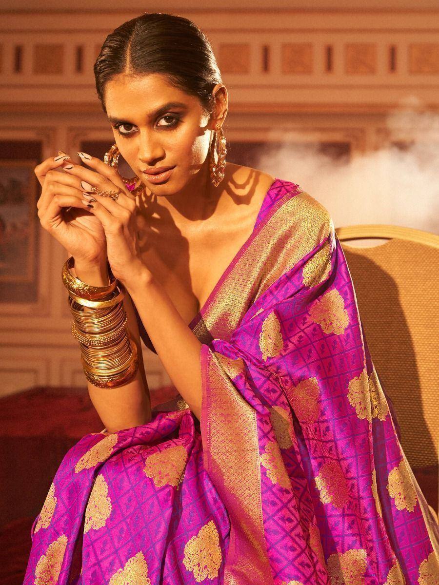 Magnificent Purple Zari Weaving Event Wear Silk Saree With Blouse