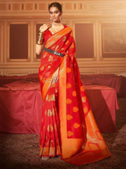 Marvelous Red Zari Weaving Silk Bridal Saree With Blouse