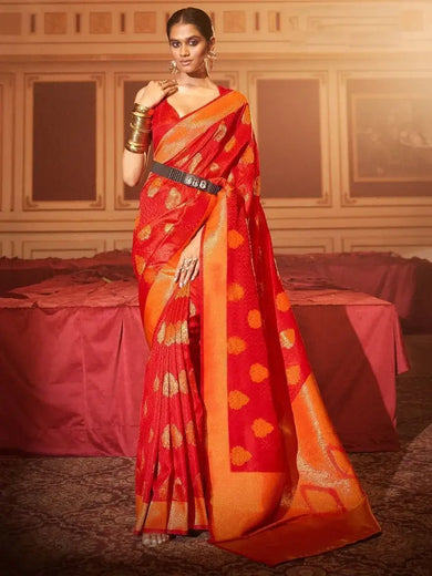 Marvelous Red Zari Weaving Silk Bridal Saree With Blouse
