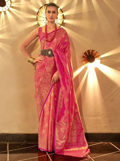 Shaded Peach Zari Weaving Silk Event Wear Saree With Blouse