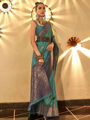 Irresistible Teal Green Heavy Weaving Silk Wedding Wear Saree
