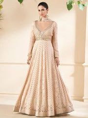 Gorgeous Beige Embroidered Georgette Party-Wear Anarkali Gown