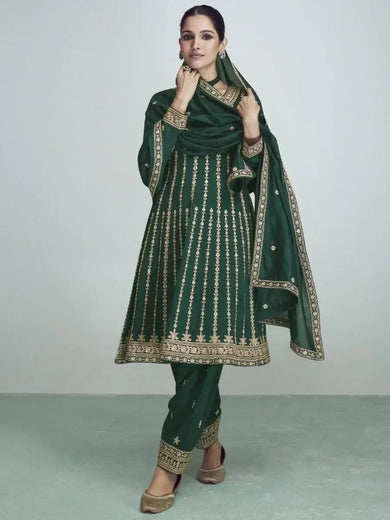 Fascinating Green Sequins Work Silk Traditional Salwar Suit