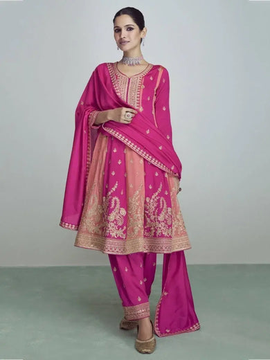 Spectacular Pink Zari Work Silk Festival Wear Salwar Suit With Dupatta