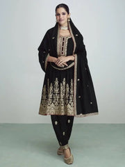 Irresistible Black Zari Embroidered Silk Salwar Suit With Dupatta