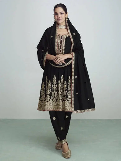 Irresistible Black Zari Embroidered Silk Salwar Suit With Dupatta