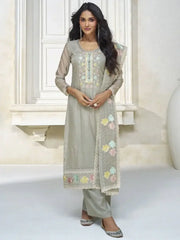 Tale of Grey Embroidered Organza Silk Pakistani Salwar Kameez