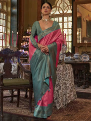 Impressive Pink Zari Weaving Kanjivaram Silk Wedding Wear Saree