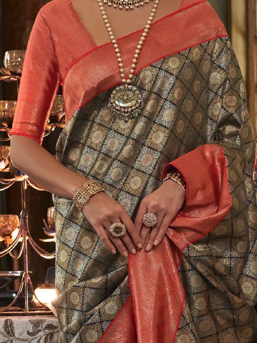 Remarkable Black Zari Weaving Kanjivaram Silk Saree With Blouse