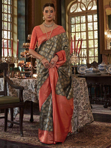 Remarkable Black Zari Weaving Kanjivaram Silk Saree With Blouse