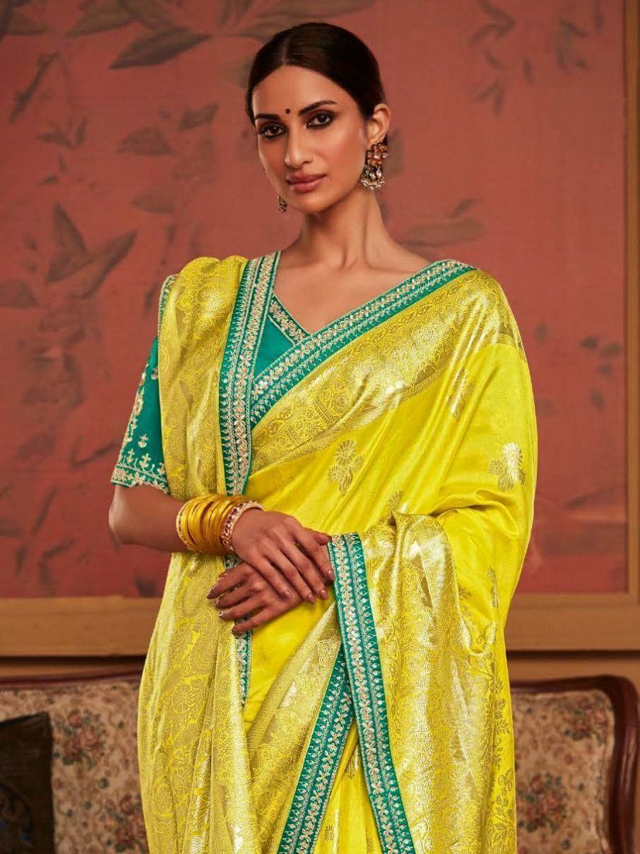 Sun-Kissed Zari Weaving Dola Silk Reception Look Saree & Blouse