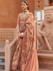 Perfect Peach Digital Print Organza Occasion Wear Saree & Blouse