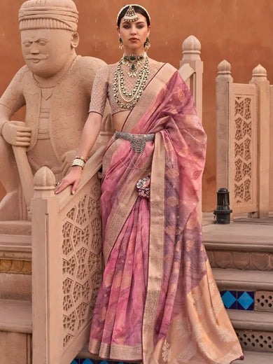 Pretty Pink Digital Print Organza Special Occasions Saree & Blouse