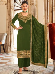 Charming Green Embroidered Vichitra Festival Pakistani Suits