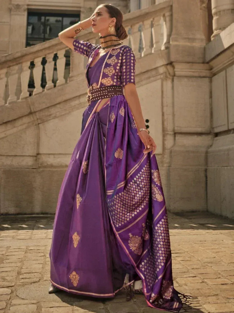 Purple designer lehenga choli with gold embroidery, perfect for Indian ethnic wear occasions