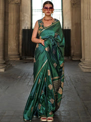 Perfect Green Woven Banarasi Satin Silk Reception Wear Saree