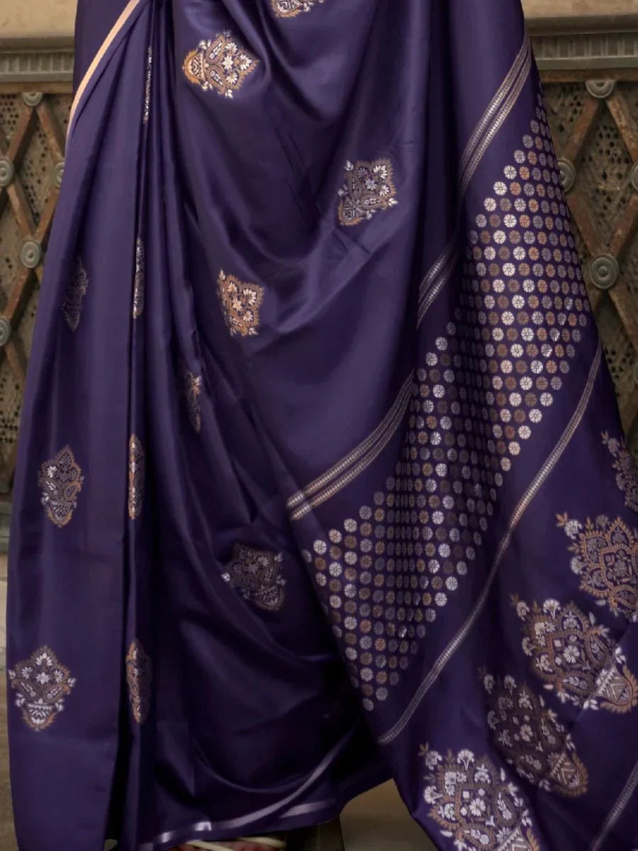 Delightful Blue Woven Banarasi Satin Silk Sangeet Wear Saree