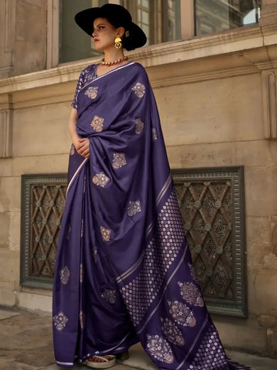 Delightful Blue Woven Banarasi Satin Silk Sangeet Wear Saree