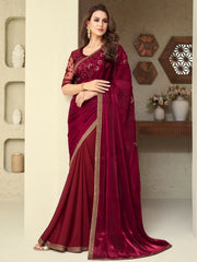 Glamorous Pink Sequin Work Silk Reception Wear Saree With Blouse