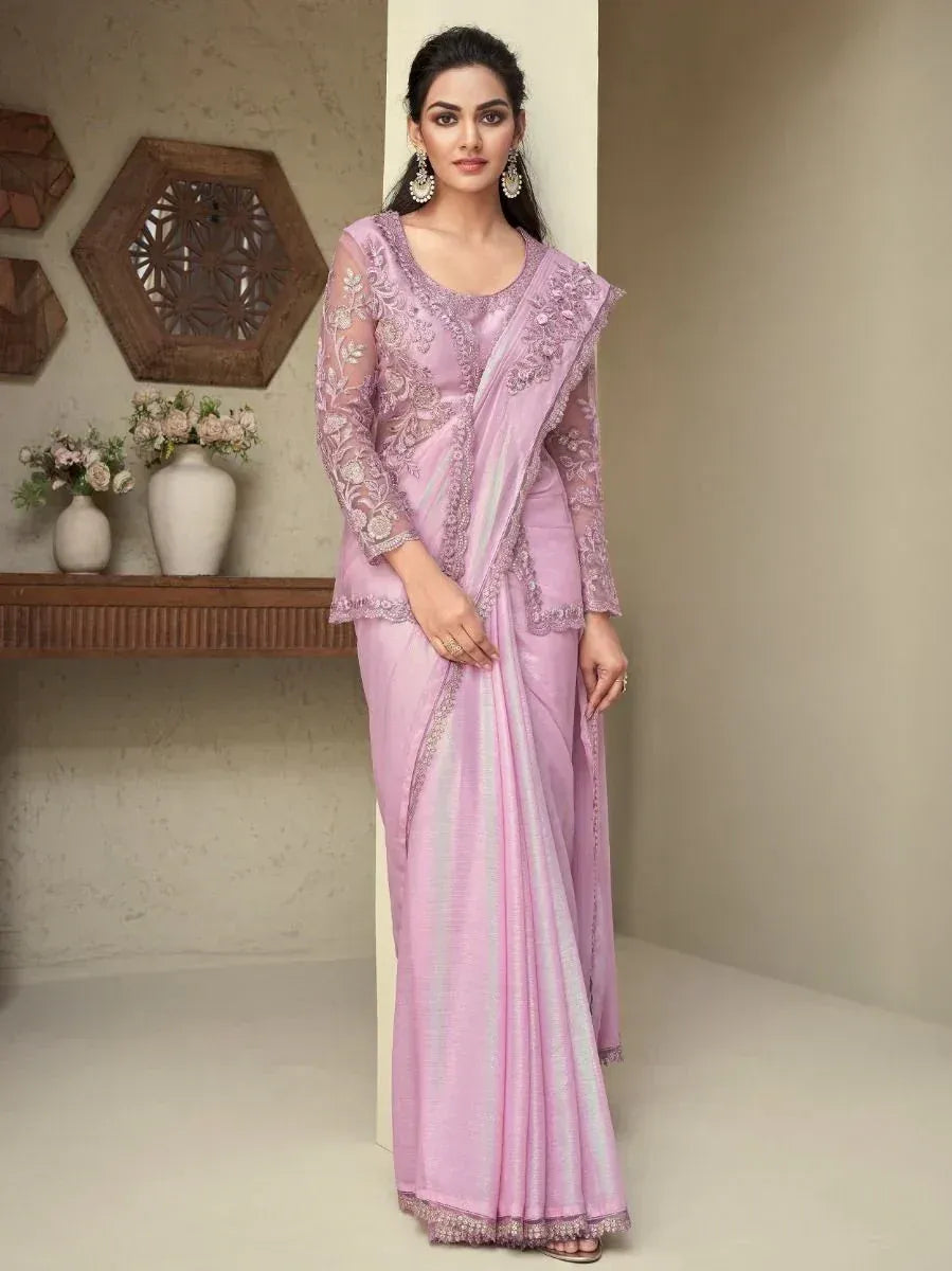 Lavender designer saree with embroidered blouse, perfect for Indian ethnic wear occasions