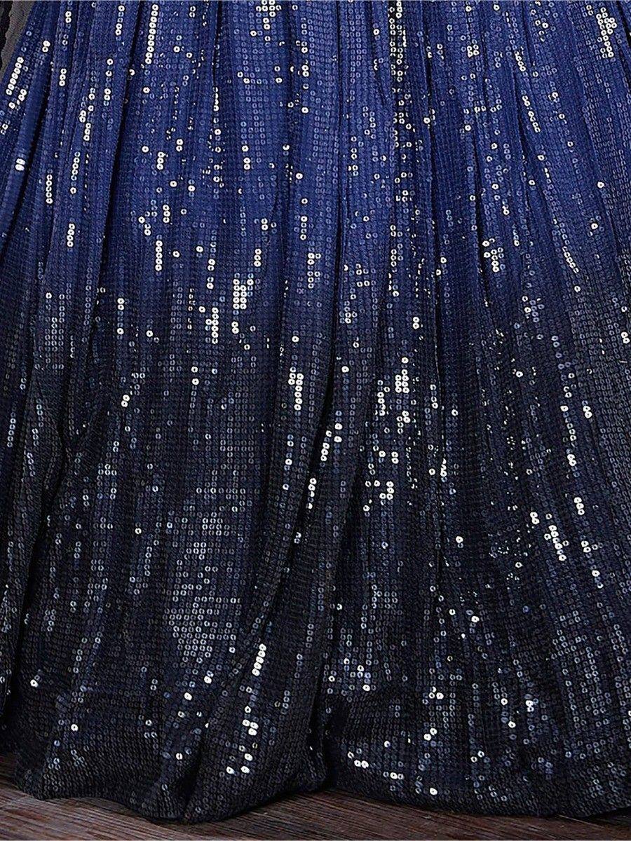 Navy blue sequin lehenga skirt with pleated design, perfect for Indian ethnic wear