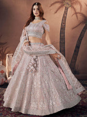 Magnificent Baby Pink Zarkan Work Net Bridesmaid Lehenga Choli
