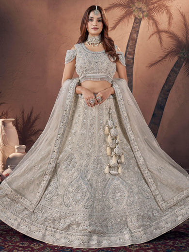 Marvelous Off-White Sequins Net Lehenga Choli With Dupatta