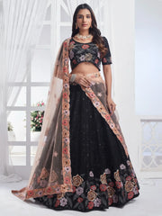 Stunning Black Sequins Net Reception Wear Lehenga Choli With Dupatta