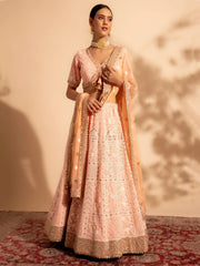 Precious Peach Thread Work Georgette Bridesmaid Lehenga Choli