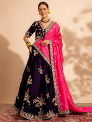 Gorgeous Wine Sequins Organza Wedding Lehenga Choli With Dupatta