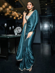 Alluring Blue Zari Weaving Satin Designer Saree With Blouse
