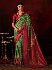 Precious Green Digital Printed Silk Event Wear Saree With Blouse