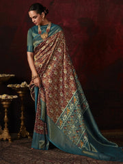 Awesome Brown Patola Printed Silk Function Wear Saree With Blouse