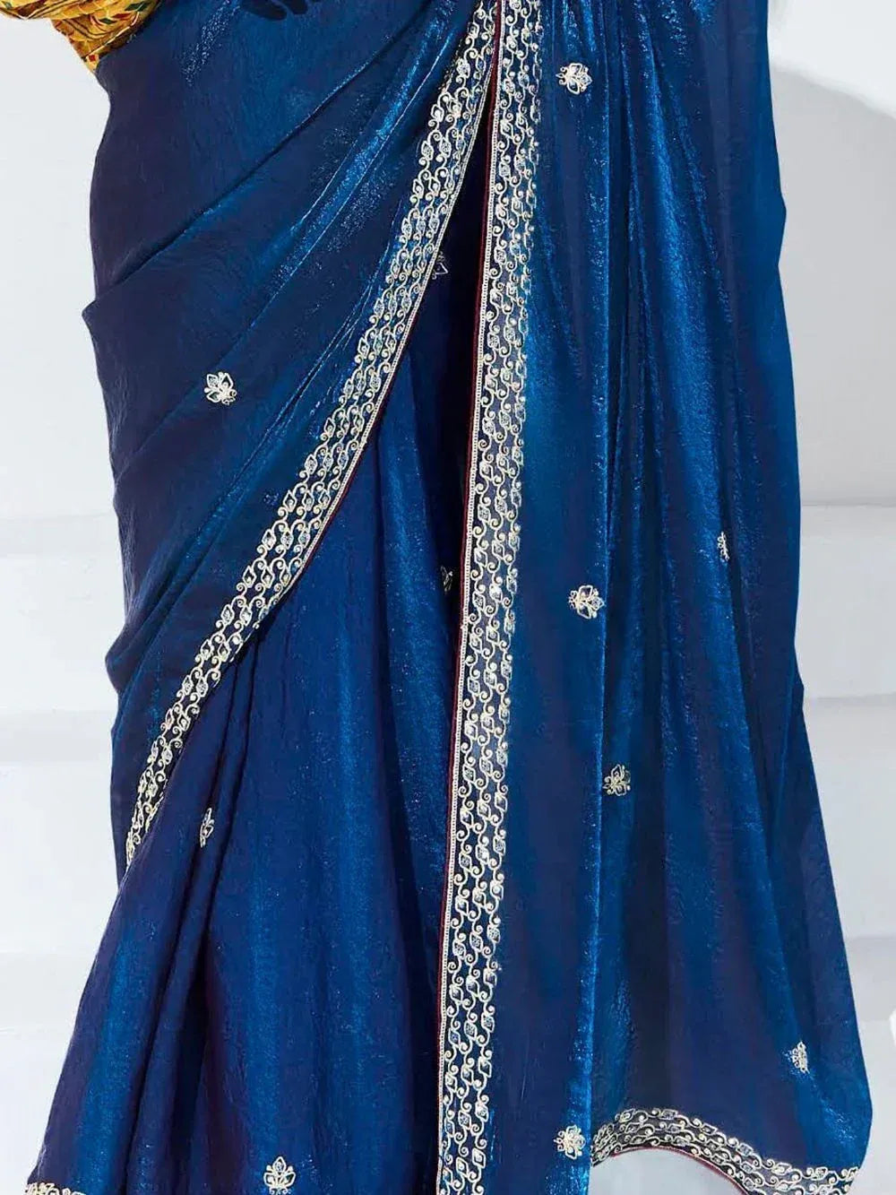 Marvelous Blue Embroidered Organza Engagement Wear Saree