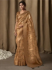 Adorable Golden Zari Weaving Jacquard Saree With Blouse