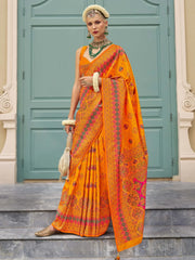 Adorable Orange Zari Weaving Silk Event Wear Saree With Blouse