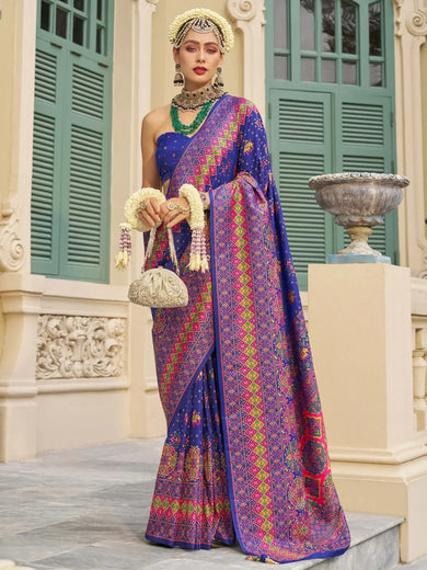 Charming Blue Zari Weaving Silk Traditional Saree With Blouse