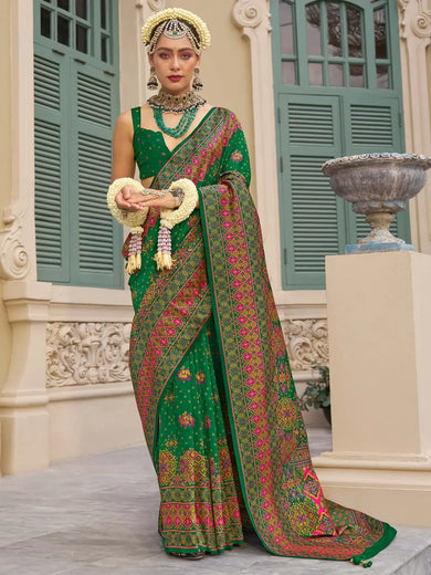 Captivating Green Zari Weaving Silk Mehendi Wear Saree With Blouse
